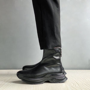 JINIWU WuNai Ji 2025 Sport Leather Boots Cowhide Back Zip Short Boots Heightening TPU Bottom Cowhide Thick Bottom Men Boots