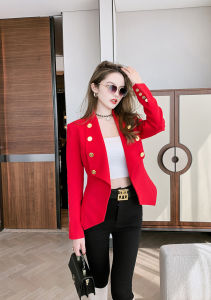 ZY·HT 2024 New Womens Solid Color Short Jacket Double Breasted Lapel Jacket Outwear 5540 eravogue