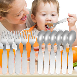 Stainless Steel Spoon Fork Set Short Handle Childrens Tableware Learning To Eat Small Spoon Kindergarten Spoon Food Supplement Fork