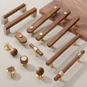 INNDUN | Vintage Chinese Style Walnut & Brass Drawer Pull