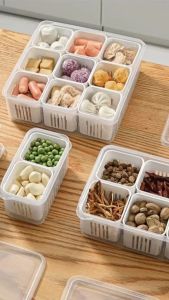 Gratis Ongkir - Box Penyimpanan Sekat Makanan / Wadah Buah dengan Saringan / Kotak Penyimpanan Bumbu / Toples Sekat dengan Tutup