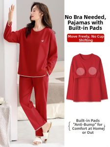 VIPHOME | Cotton Long Sleeve Lightweight Padded Nightwear with Chest Pad