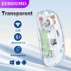 Kebidumei | Tri-Mode Mouse Dual Bluetooth 5.0 Mouse 2.4G Wireless Mouse Transparent Mouse 2400DPI Silent Mouse 500mAh Rechargeable Mice