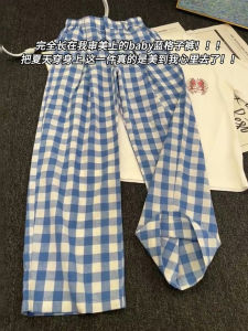 Quần Dài Kẻ Caro Mỏng Mùa Hè Cho Nam Phong Cách Mỹ Cổ Điển Quần Dài Ống Đứng Quần Dài Thường Ngày Màu Xanh Lam