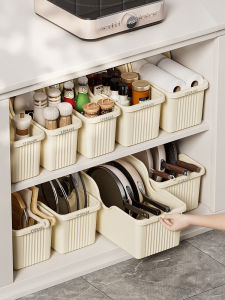 Kitchen Storage Box Pot Lid Rack Organizer Shelf Cabinet with Wheels Multi-Functional Arrangement Box Storage Basket