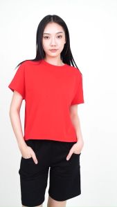 Forest Ladies Premium Weight Linen Knitted Crew Neck Drape Tshirt Women | Baju T Shirt Perempuan - 822187