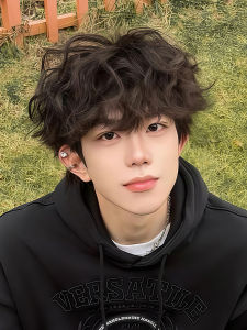 Mens Short Hair Wig Leslie Curl Natural Daily Simulation Hair Korean Style Diffused Fringe Full Head Cover Matte High Temperature Silk