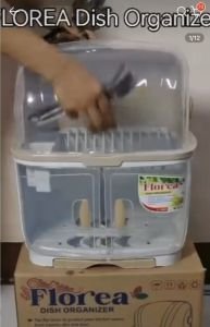 Florea Dish Drainer XT Floral Mini Dish Cabinet Big Dish Rack with Cover Kitchen Organizer Plates Cups Mocha Beige Pastel Aesthetic Estetik - Uniglobal #8805