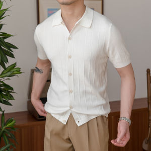 Mr. Deer Three Casual Knitted Cardigan Vintage Versatile Breathable Lyocell Short Sleeve Mens Fashion Urban Style Summer Thin