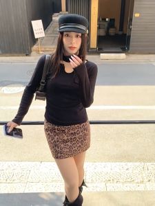 Retro Leopard พิมพ์กระโปรงผู้หญิงเอวสูงอเนกประสงค์ A-Line กระโปรง Slim กระโปรงสั้นกระชับ