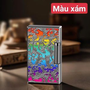(Shop bán giá sỉ tặng phụ kiện) Bật lửa Dupont DK-911 hoa văn nổi 7 màu vỏ bằng kim loại loại xài gas đá. Shop tặng đá lửa và đầu bơm + thẻ bảo hành