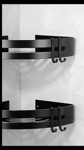 Bathroom Triangle Shelve Black/Silver Aluminum Corner Shelf Shampoo Storage Rack Drain Basket Holder Kitchen Hardware With Hook