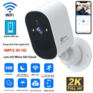 Camera IP WIFI 4MP Có Pin Sạc Giám Sát Ngoài Trời Màu Sắc Tầm Nhìn Ban Đêm An Ninh Nhà Giám Sát Trẻ Em Zoom Kỹ Thuật Số