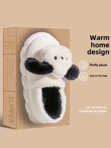 Cartoon Pachat Dog High Heel Cotton Slippers Womens Indoor Home Plush Warm Cotton Shoes Anti-Slip Daily Casual Style Home Slippers