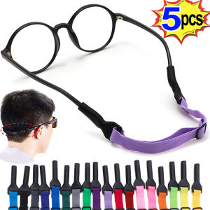 5pcs Adjustable Size Elastic Silicone Rope Glasses Strap Solid Sport Eyewear Strap Lace Up Non Slip Anti Drop Fixer Glasses Cord