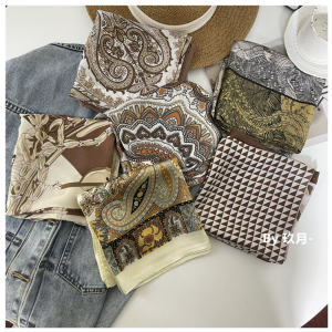Café Brown Color Series Ins Style Hair Ties Shawl Scarves Neck Protection Small Square Scarves Shirt Matching Small Silk Scarves