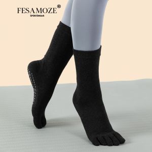 FESA MOZE High-End Thick Long Mid-Calf Non-Slip Yoga Socks Five-Finger Pilates Toe Socks Womens Fitness Sports Goods