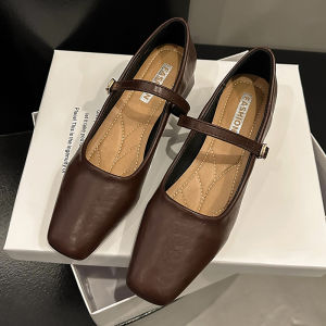 Karakum Womens Chunky Heel Mary Janes Slip-On Shoes Korean Style Square Head Fashionable Flat Mouth Rubber Outsole Shoes