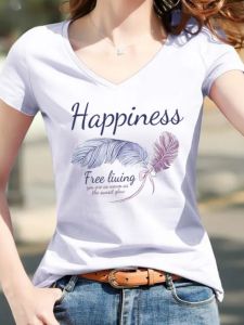 White V-Neck Cotton T-Shirt Womens Short Sleeve Slim Fit Summer New Style Korean Version Fashionable Top Trendy Streetwear