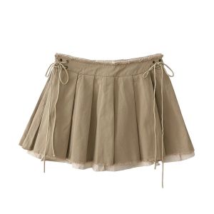 กระโปรงสั้นผ้าจีบเอวสูงสไตล์อเมริกันสำหรับสาวๆ ฤดูใบไม้ร่วง/ฤดูหนาว 2024 กระโปรงสั้นทรงเอเข้ารูปใหม่