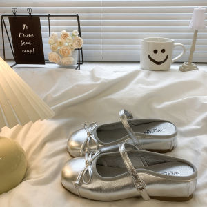 Silver Mary Jane Head Cover Half Slippers Women Outdoor Wear Summer New Casual Flat Bottom Anti-Slip Comfortable Slip-On Shoes