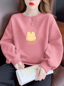 ทันสมัย ผ้าฝ้าย ผ้าขนแกะ เรียงราย หนาขึ้น Crewneck เสื้อสเว็ตเชิ้ต ผู้หญิง แบรนด์พรีเมียม ฤดูใบไม้ร่วง ฤดูหนาว เสื้อท่อนบน สําหรับหญิงสาว