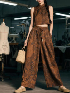 Chic Minimalist New Chinese Style Vest And Pants Set Cool Sensation Zen Inspiration Complete Summer Outfit Two-Piece Ensemble