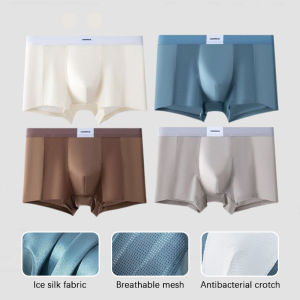 4PCS Mens Underwear Satin Ice Silk Thin Mid-waist Boxer Briefs Simple Air-conditioning Panties