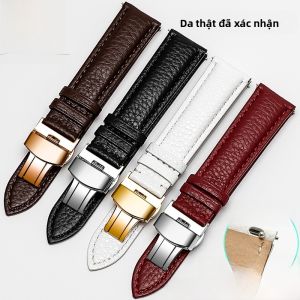Woalmorn | Dây đeo đồng hồ da thật hình trái lê cho nam và nữ có khóa bướm phong cách cổ điển thời trang mùa hè 2019 Woalmorn