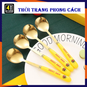 Bộ 6 Muỗng Inox Cán Vàng Hình Vịt Dễ Thương – Set 6 Thìa Ăn Tráng Miệng Cao Cấp Hộp Quà Tặng - Muỗng Ăn Cơm Ăn Súp Bằng Inox Sáng Bóng Cao Cấp Cho Dân Văn Phòng Sinh Viên Đi Picnic Dã Ngoại