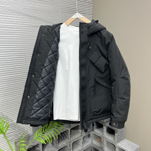 Thickened Hooded Cotton Jacket for Men Winter New Style Outdoor Workwear Versatile Youth Trend Standard Fit Polyester Lining
