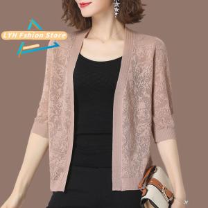 Plain Hollow Short-sleeved Knitted Blouses: Stylish V-neck Open Shirts for Women