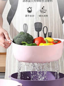 ชามล้างผักแบบสองชั้นหนาพร้อมตะกร้ารองน้ำ ชามล้างผลไม้แบบหลายฟังก์ชัน อุปกรณ์เสริมในครัวเรือนสำหรับใช้ในครัวเรือน