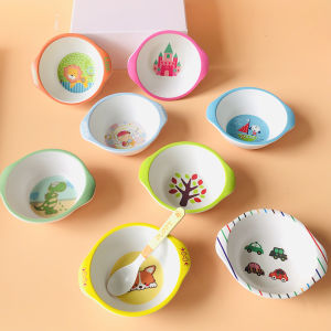 Baby Bowl Childrens Bowl Drop-Proof and Hot-Proof Cartoon Cute Household Kindergarten Eating Baby Food Supplement Bamboo Fiber Tableware