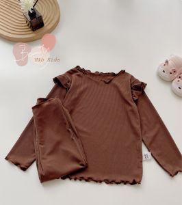 Bộ tay dài bé gái tăm lạnh uốn viền bèo vai