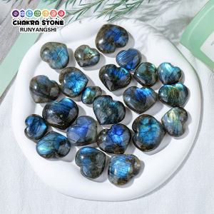 Natural Crystal Labradorite Stone Heart Shaped Blue Light Healing GemHome Fish Tank Aquarium Decoration Ornament Collection