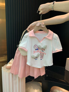 Xiaomumu Girls JK Set Summer Fashionable Two-Piece Suit Baby Cotton Blend Butterfly Knot Korean Style Childrens Clothing