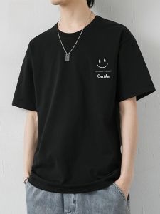 ROMON | Lormen Mens Pure Cotton Short Sleeve T-shirt Summer Thin Print Round Neck Casual Ice Silk Half Sleeve Mens Fashion Top Body T