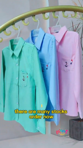 Button Down Plain Long Sleeve Polo for Boys 5-12Y Korean Style Plain Casual Formal Attire Collar Polo for Kids