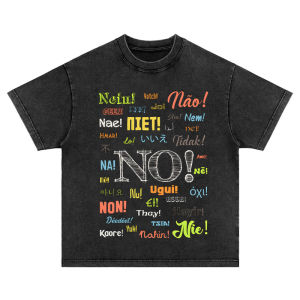 World Language Fun Washed Casual Short Sleeve T-Shirt Mens American Style Retro Sweatshirt Tee Loose Fit Pure Cotton Tee