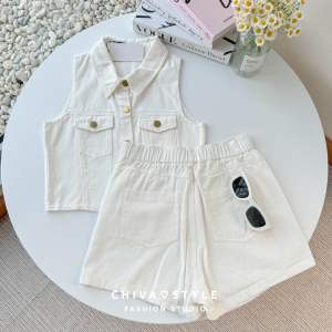-𝐂𝐡𝐢𝐯𝐚- พร้อมส่ง‼️ JEANS CROP SHIRT SET | เซ็ตยีนส์คอปกแขนกุดทรงครอป+กางเกงขาสั้น