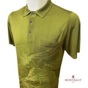 Montagut Mens Short-Sleeve Polo T-Shirt in Fil Lumiere With Pattern 100% Polyamide Made in Portugal