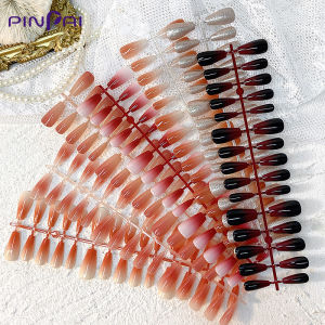 PINPAI 30pcs M S XS Size Finished Design With UV Gel Press On Nails Coffin Ballerina Shiny False Nails Full Cover Artificial Fake Nail Art Tips