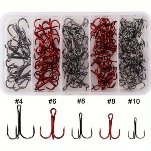 Fishing Treble Hooks 3 Claw Fishing Hooks Strong Sharp Round Bend High Carbon Steel Hooks for Saltwater Freshwater Lure Baits