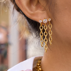 Stainless steel vacuum electroplated chain tassel earrings - unique design fashionable cross-border earrings for women
