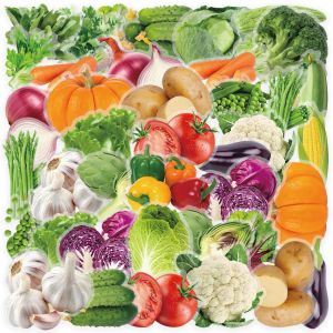 50-Pack Green Organic Healthy Vegetable Stickers Creative Fun Food Decorative Waterproof PET Transparent Material Stickers