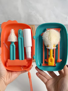 Travel Tea Cup Brush Set Silicone Bottle Cleaning Brush Storage Box Tea Drinking Essential Viaback X0106181039 for Babies
