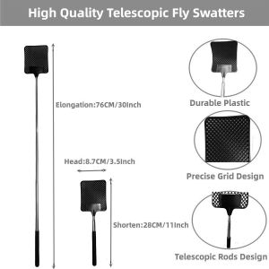 1PCS Telescopic Fly Swatters Durable Plastic Heavy Duty Flyswatter With Mosquito Repellent Tool Home Accessories Tools