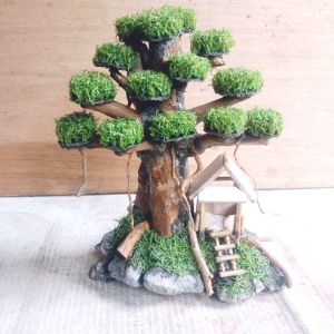 bonsai rumah di bawah pohon daun sintetis aquarium aquascape
