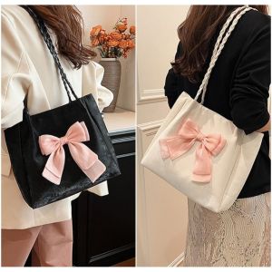 NAMSHEVA Bowknot Shoulder Bag Braid Strap Solid Color Underarm Bag Cute Ballet Style Hand Bag